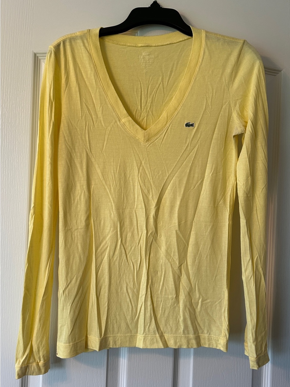 Lacoste Long Sleeve V-Neck Tee in Pale Yellow